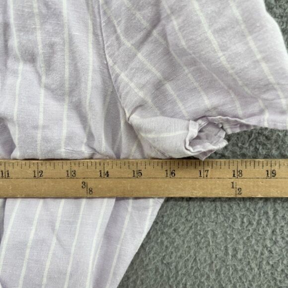Gap Linen Cotton Stripe Ruffle Wrap Dress Purple White Small TALL - Picture 9 of 16